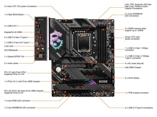 Msi Mpg Z690 Edge WiFi Intel 12th Gen LGA1700 DDR4 Motherboard - Image 8