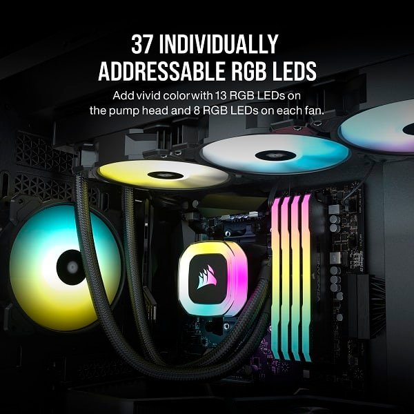 Corsair H150 RGB 360mm All-in-One Liquid CPU Cooler with SP120 RGB Elite PWM Fans (Black) - Image 4